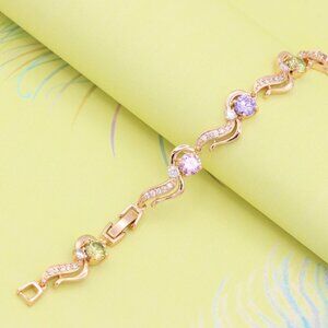 "Rose Gold Bracelet with Wavy Design and Pastel Gemstones, XPBL0817